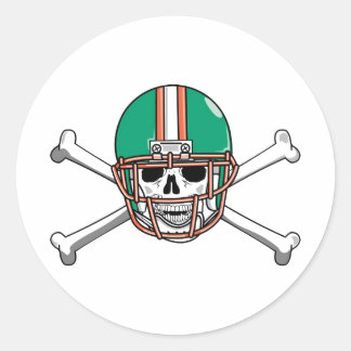 Sticker Rond Crâne turquoise et orange et football croisé