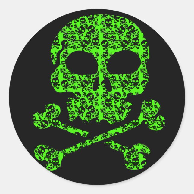 Sticker Rond Crâne vert néon et crâne noir pour Halloween (Devant)
