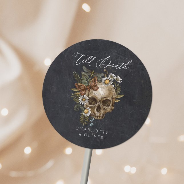 Sticker Rond Crâne vintage et Mariage gothique papillon (Créateur téléchargé)