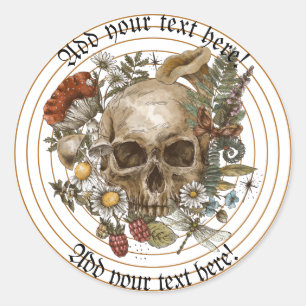 Sticker Rond Crâne Vintage floral en bandes de cercle or