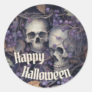 Sticker Rond Crâne Vintage Squelettique Joyeux Halloween