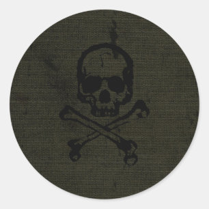 Sticker Rond Crâne Vintage Vert Grunge Croix des Os Halloween