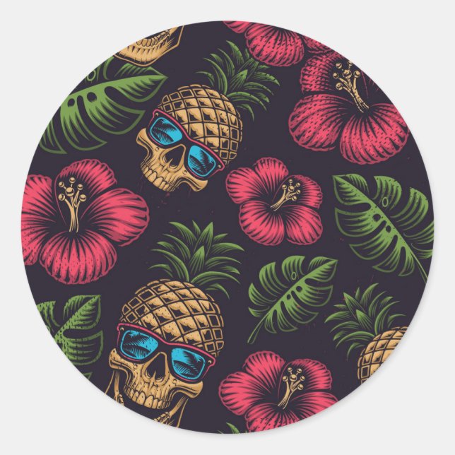 Sticker Rond Crânes d'ananas tropicaux (Devant)