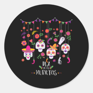 Sticker Rond Crânes de calavera de sucre vibrant Jour du gouver
