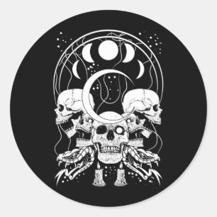 Sticker Rond Crânes déplaisants Croissant Lune gothique Phases
