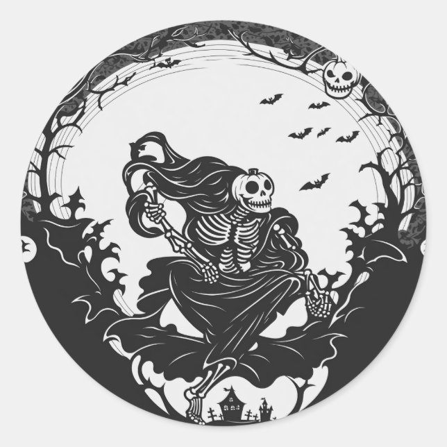 Sticker Rond Crânes et Citrouilles : Le Duo parfait d'Halloween (Devant)