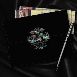 Sticker Rond Crânes et Roses Ombre   Glamour Gothique Merci