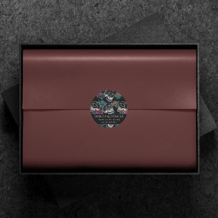 Sticker Rond Crânes et Roses Sombres   Remerciements Funky Glam