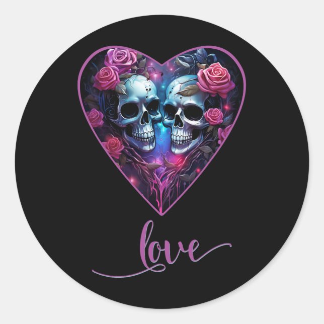 Sticker Rond Crânes gothiques Amour pour l'amour de la Saint-Va (Devant)