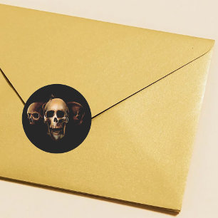 Sticker Rond Crânes gothiques sombres Trio noir créature humain