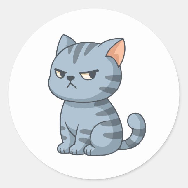 Sticker Rond Cranky Grey Tabby Cat (Devant)