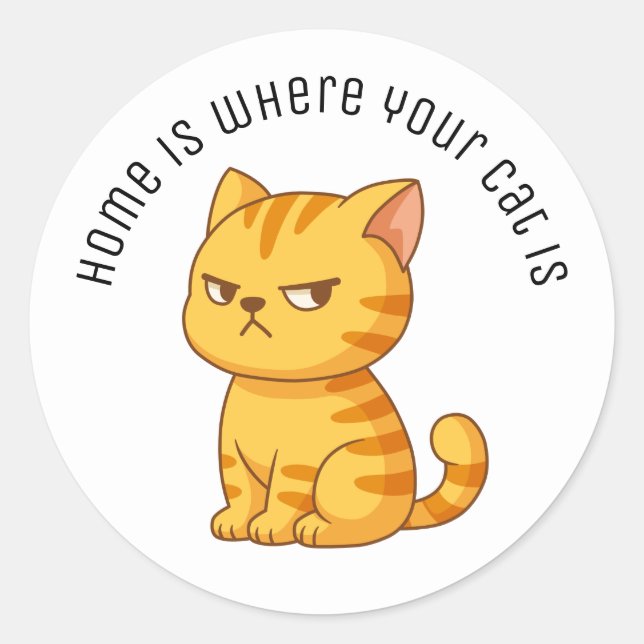 Sticker Rond Cranky Orange Tabby Cat Custom Text (Devant)