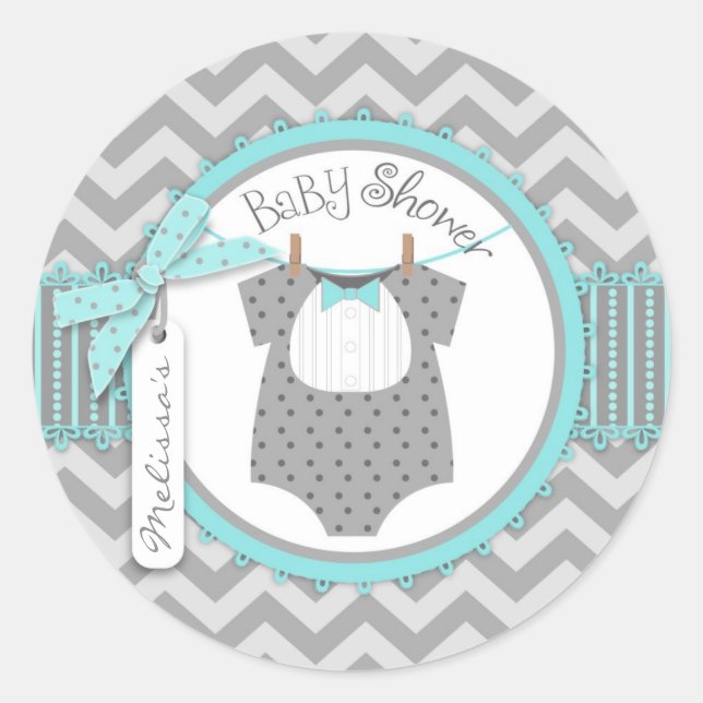 Sticker Rond Cravate bébé garçon Bow Chevron Imprimer Baby show (Devant)