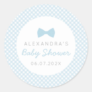 Sticker Rond Cravate bleue en vichy baby shower