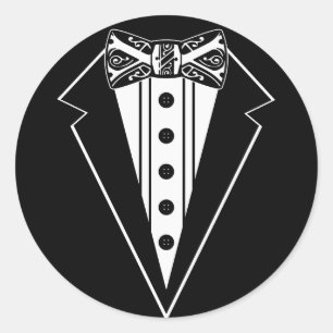 Sticker Rond Cravate Bow noir et blanc avec Tux