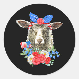 Sticker Rond Cravate Floral Sheep Bow Drapeau Américain Joyeux