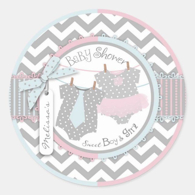 Sticker Rond Cravate jumeaux Tutu Chevron Baby shower (Devant)