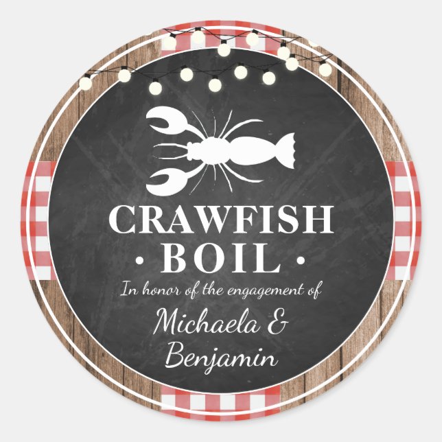 Sticker Rond Crawfish Boil Homard Engagement Partie Rustique (Devant)