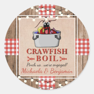Sticker Rond Crawfish Boil Homard Rustic Engagement Party