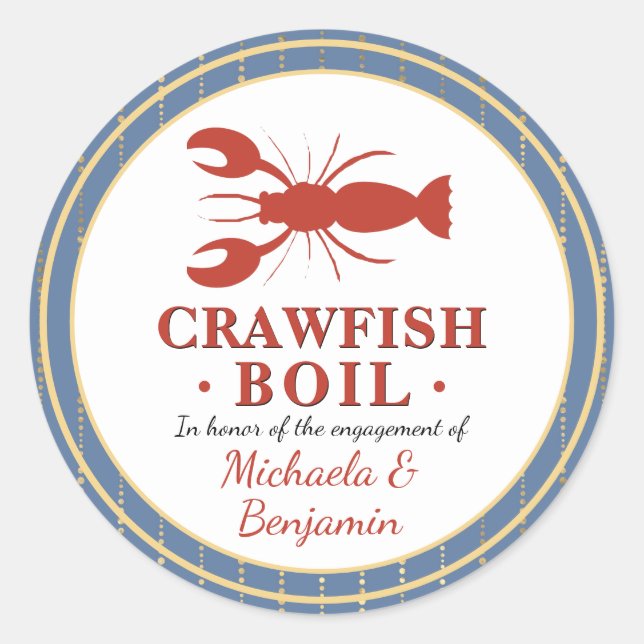 Sticker Rond Crawfish Boire de fruits de mer Blue Engagement Pa (Devant)