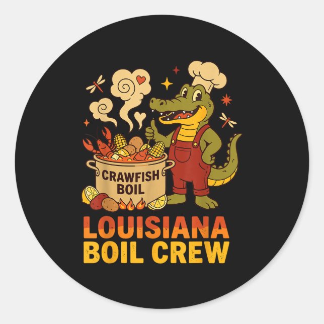 Sticker Rond Crawfish Cajun Louisiana Boil Alligator Bayou Retr (Devant)