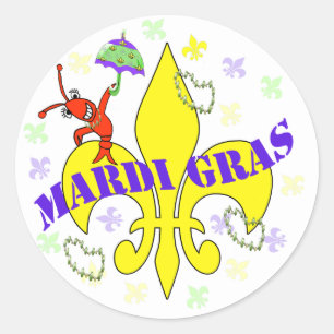 Sticker Rond Crawfish Fleur de Lys Mardi Gras