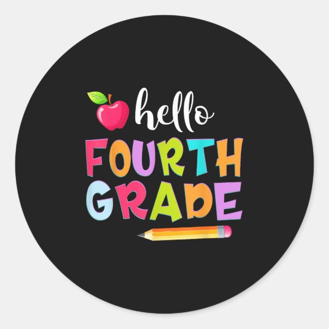 Sticker Rond Crayon Bonjour 4e année enseignant élève 4e année (Devant)