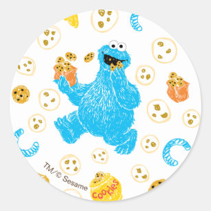 Sticker Rond Crayon Cookie Monster Cookie Motif