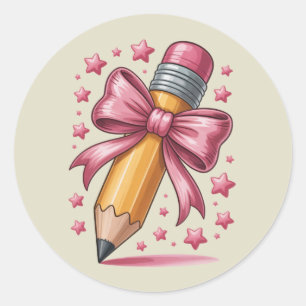 Sticker Rond Crayon Coquette Arc Remerciement Enseignant École