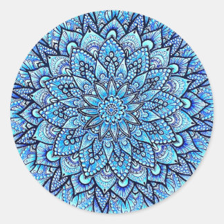 Sticker Rond Crayon de couleur bleue Dessin à la main Mandala D