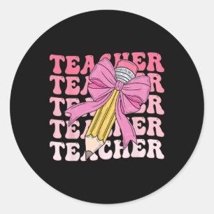 Sticker Rond Crayon de professeur retour à l'école groovy rose