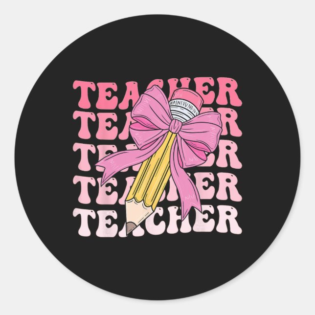 Sticker Rond Crayon de professeur retour à l'école groovy rose  (Devant)