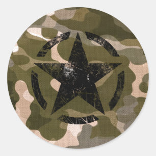 Sticker Rond Crayon étoile Vintage sur Camouflage