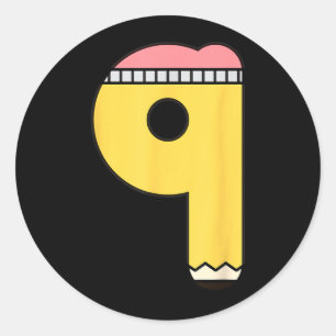 Sticker Rond Crayon Numéro 9 Retour à l'école 9e Anniversaire N