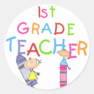 Sticker Rond Crayons 1er grade Teacher Tshirts et cadeaux