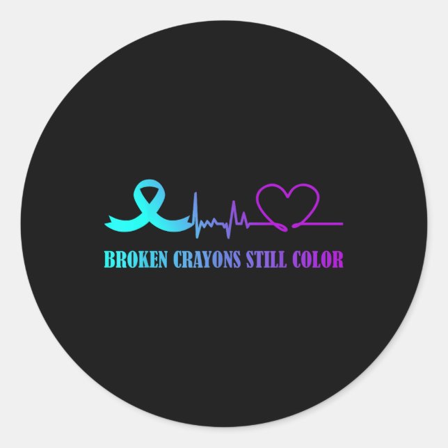 Sticker Rond Crayons brisés Toujours Couleur Suicide Prévention (Devant)
