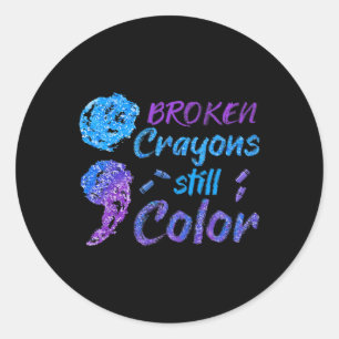 Sticker Rond Crayons cassés Couleur encore Mois de sensibilisat
