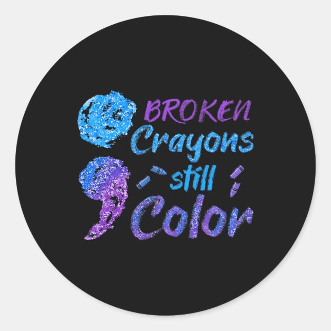 Sticker Rond Crayons cassés Couleur encore Mois de sensibilisat (Devant)