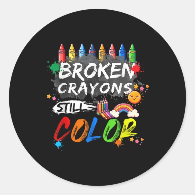 Sticker Rond Crayons cassés Couleur encore Sensibilisation à la (Devant)