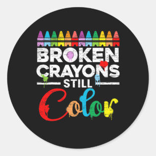 Sticker Rond Crayons cassés Couleur encore Sensibilisation à la
