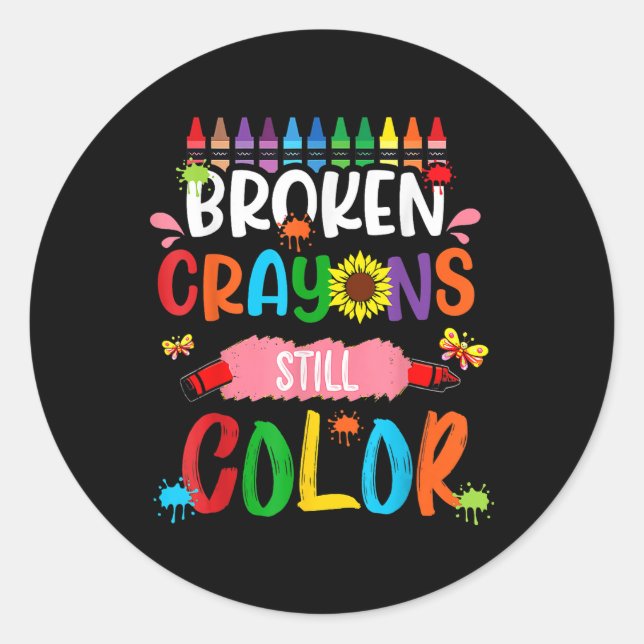 Sticker Rond Crayons cassés Couleur encore Sensibilisation à la (Devant)