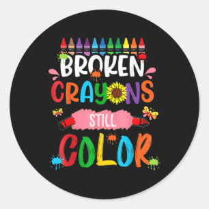 Sticker Rond Crayons cassés Couleur encore Sensibilisation à la