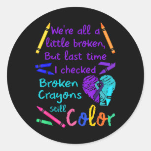 Sticker Rond Crayons cassés Couleur encore Tee Prévention du su
