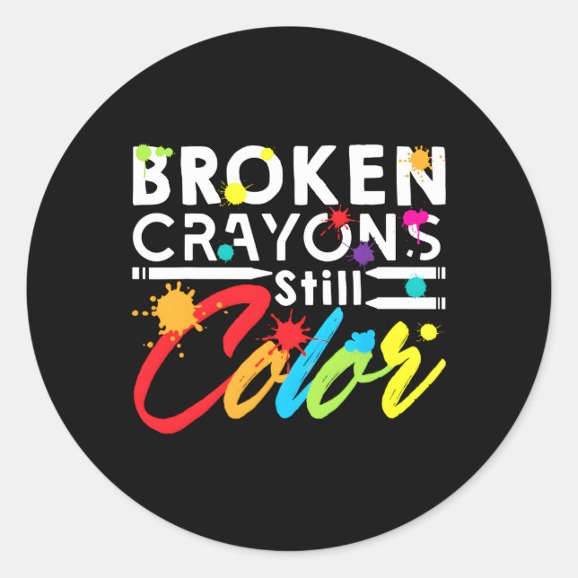 Sticker Rond Crayons cassés couleur fixe (Devant)