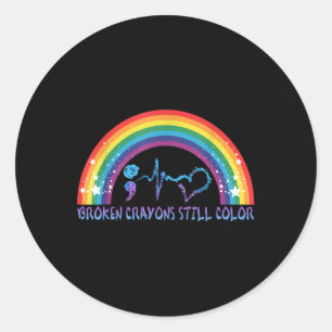 Sticker Rond Crayons cassés Couleur fixe - Sensibilisation en s