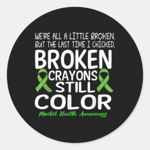Sticker Rond Crayons cassés encore couleur vert santé mentale A