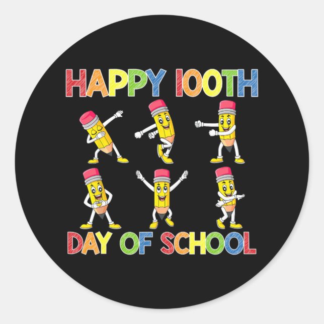 Sticker Rond Crayons De Danse 100e Jour D'École Filles Garçons  (Devant)
