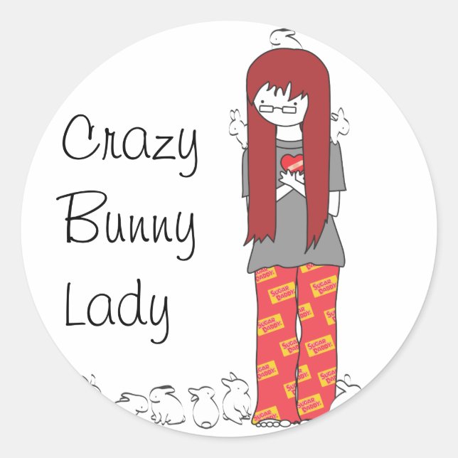 STICKER ROND CRAZY BUNNY LADY (Devant)