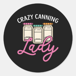 Sticker Rond Crazy Canning Lady Conservation de nourriture Cont