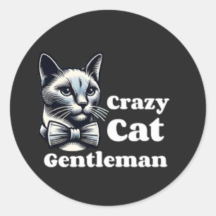 Sticker Rond Crazy Cat Gentleman - Funny Feline